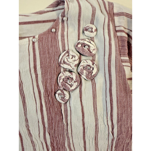 Diya Design Studio Shirt Womens 2XL White Red Striped Pearl Embellished Floral - Picture 2 of 4